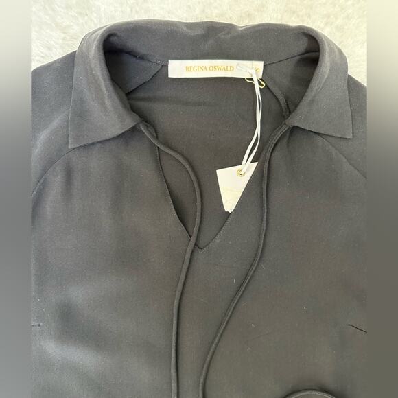NWT Regina Oswald daisy tunic black silk lounge tunic top size small - Picture 4 of 6